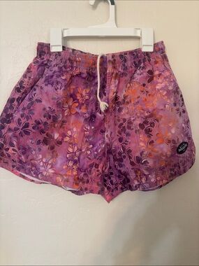 Active Floral Purple Drawstring Athletic Shorts